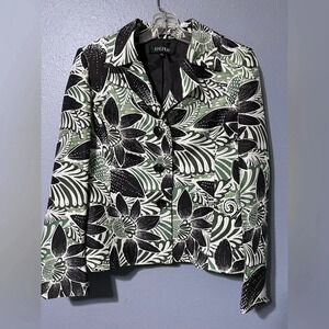 100% Silk Kasper Women’s 3-Button Jacket Blazer Size 10 Green/Beige/Brown